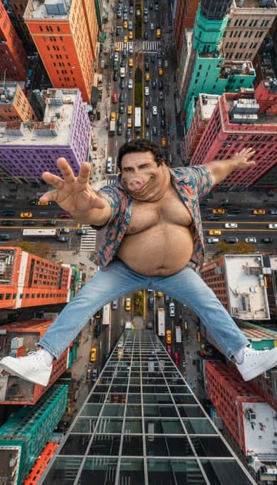 $BOAR leaping over a colorful city skyline